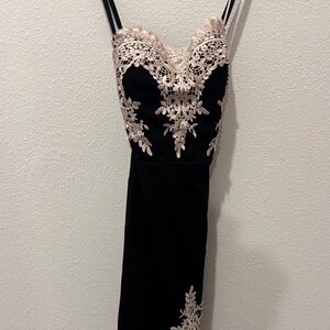 Haute Monde Strapless Black Dress with Cream Embroidery